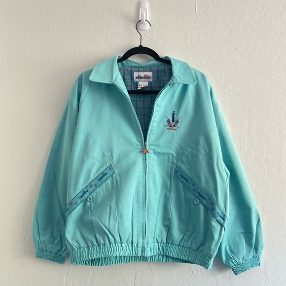 Rare Vintage Ellesse Full Zip Blue Gold Jacket Lady Golfer Women's Size 10 - Picture 1 of 7